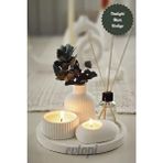 Dekoratif Tepside 5 Li Set Çizgili Vazo, Vanilya Kokulu Ahşap Fitilli Mum, Tealight Mumluk, Oda Koku - Beyaz - 5 Adet