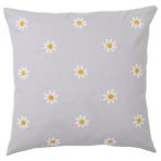Dekoratif Yastık-Kırlent Kılıfı Ikea Papatya Desenli Gri 50x50 Cm Çift Taraflı