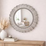 Dekoratif Yuvarlak Duvar Aynası 45 cm – Modern İnce Çerçeveli Ayna, Salon Antre Banyo İçin (Gümüş)