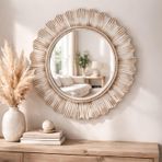 Dekoratif Yuvarlak Duvar Aynası 45 cm – Modern İnce Çerçeveli Ayna, Salon Antre Banyo İçin (İnci)