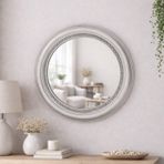 Dekoratif Yuvarlak Duvar Aynası 50 cm – Modern Çerçeveli Ayna, Salon Antre Banyo İçin (Gümüş)