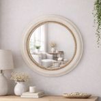 Dekoratif Yuvarlak Duvar Aynası 50 cm – Modern Çerçeveli Ayna, Salon Antre Banyo İçin (İnci)