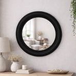 Dekoratif Yuvarlak Duvar Aynası 50 cm – Modern Çerçeveli Ayna, Salon Antre Banyo İçin (Siyah)