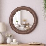 Dekoratif Yuvarlak Duvar Aynası 50 cm – Modern Çerçeveli Ayna, Salon Antre Banyo İçin (Taupe)