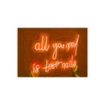 dekoraven All You Need Is Love Nails Tırnak Manikür Pedikür Güzellik Merkezi Kuaför Neon Led Tabela 60x35 cm Turuncu, allneed