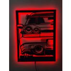 dekoraven Araba Gtr Led Işıklı Ahşap Tablo kırmızı