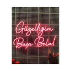 dekoraven Başa Bela Yazılı Neon Led Tabela Dekoratif Aydınlatma 50X32Cm Kırmızı, güzelliğim