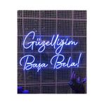 dekoraven Başa Bela Yazılı Neon Led Tabela Dekoratif Aydınlatma 50X32Cm Mavi, güzelliğim