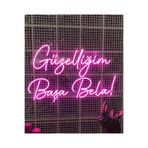 dekoraven Başa Bela Yazılı Neon Led Tabela Dekoratif Aydınlatma 50X32Cm Pembe, güzelliğim