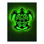 dekoraven Caretta Caretta Kaplumbağa Led Işıklı Ahşap Tablo Yeşil 55x50 cm, caretta1