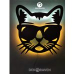 dekoraven Cool Kedi Led Işıklı Ahşap Tablo amber sarısı-beyaz