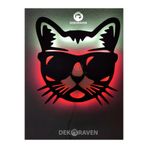 dekoraven Cool Kedi Led Işıklı Ahşap Tablo kırmızı-beyaz
