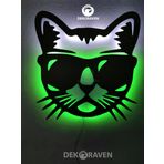 dekoraven Cool Kedi Led Işıklı Ahşap Tablo yeşil-beyaz
