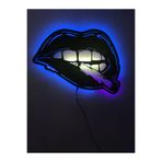 dekoraven Dudak Led Işıklı Ahşap Tablo Mavi-Beyaz 55x43 cm, lipsnew