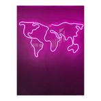 Dekoraven Dünya Haritası Neon Tabela Neon Led Dekoratif Duvar Aydınlatması Neon Duvar Dekorasyonu 66X38Cm, worlpinkraven