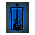 dekoraven Elektro Gitar Led Işıklı Ahşap Tablo mavi