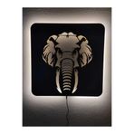 dekoraven Fil Dekoratif Led Işıklı Ahşap Tablo 50x50 cm Beyaz, fıl1