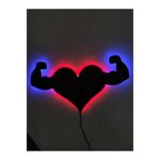 dekoraven Fitness Love Işıklı Tablo 55x30 cm Kırmızı Mavi LED Duvar Dekoru, kalpkaslı