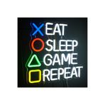 dekoraven Gamer Eat Sleep Game Repeat Neon Tabela Dekoratif Aydınlatma ve Gece Lambası 50x50 cm, eatneon2