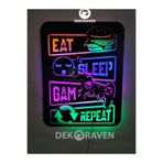 Dekoraven Gamer Led Işıklı Ahşap Tablo -Eat Sleep Game Repeat 55X40