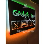 dekoraven Gamer Life Led Işıklı Tablo yeşil-kırmızı-beyaz