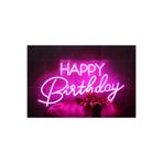 dekoraven Happy Birthday Doğum Günü Parti Organizasyon Neon Tabela Pembe Dekoratif Aydınlatma 60x30 cm, happyt