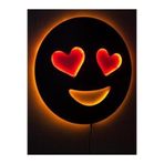 dekoraven Kalpli Dekoratif Led Işıklı Ahşap Tablo 50x50 cm, emoji