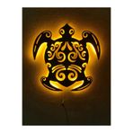 dekoraven Kaplumbağa Led Işıklı Ahşap Tablo Sarı 55x50 cm, caretta