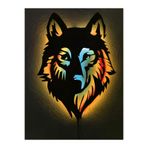 dekoraven Led Işıklı Tablo 55x40 cm Siyah, kurt