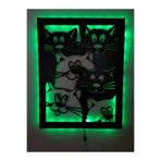 dekoraven Led Işıklı Tablo Yeşil 55x40 cm, kediler