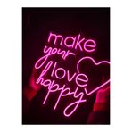 dekoraven Make Your Love Happy Led Yazı Pembe 42x42 cm, NL008