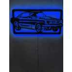 dekoraven Mustang Led Işıklı Ahşap Dekoratif Tablo mavi