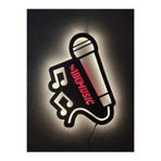 dekoraven Müzik Mikrofon Led Işıklı Ahşap Tablo kırmızı-günışığı