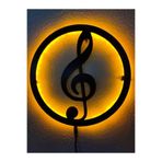 dekoraven Sol Anahtarı Müzik Led Işıklı Ahşap Dekoratif Tablo sarı