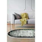 Dekoreko 1342D1-1 Kaymaz Taban Djt Salon Halısı Yıldız Deri Saçaklı Oval Modern 1342 Siyah