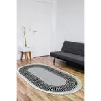Dekoreko 608MK1-1 Kaymaz Taban Djt Salon Halısı Trend Saçaklı Oval Modern 608M Gri