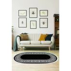 Dekoreko 608MK1-1 Kaymaz Taban Djt Salon Halısı Trend Saçaklı Oval Modern 608M Siyah