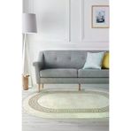 Dekoreko 626MD1-1 Kaymaz Taban Djt Salon Halısı Yıldız Deri Saçaklı Oval Modern 626M Krem