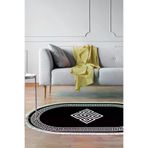 Dekoreko 656MD1-1 Kaymaz Taban Djt Salon Halısı Yıldız Deri Saçaklı Oval Modern 656M Siyah