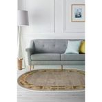 Dekoreko 691MD1-1 Kaymaz Taban Djt Salon Halısı Yıldız Deri Saçaklı Oval Modern 691M Camel
