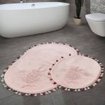 Dekoreko Alanur Home Sandra Nakışlı Oval Pamuklu 2'li Banyo Paspası Pudra