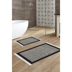 Dekoreko Dijital 2'li Banyo Paspas Takımı Yıldız Deri Kaymaz Taban Saçaklı Modern Stormy Siyah