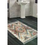 Dekoreko F5003P1-9 Kaymaz Taban Djt Banyo Halısı Star Pamuk Saçaklı Iskandinav F5003 Renkli