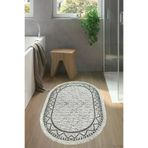 Dekoreko F5081K1-3 Kaymaz Taban Djt Banyo Halısı Trend Saçaklı Oval Iskandinav F5081 Gri