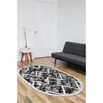 Dekoreko F5128D1-1 Kaymaz Taban Djt Salon Halısı Yıldız Deri Saçaklı Oval Iskandinav F5128 Siyah