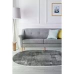 Dekoreko F5132K1-1 Kaymaz Taban Djt Salon Halısı Trend Saçaklı Oval Iskandinav F5132 Gri