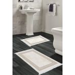 Dekoreko Kaymaz Taban Djt 2'li Banyo Paspas Takımı Trend Saçaklı Modern 626M Krem