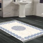 Dekoreko Kaymaz Taban Djt Banyo Halısı Star Pamuk Saçaklı Modern 1319 Mavi
