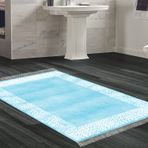 Dekoreko Kaymaz Taban Djt Banyo Halısı Star Pamuk Saçaklı Modern 1460 Mavi