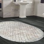 Dekoreko Kaymaz Taban Djt Banyo Halısı Star Pamuk Saçaklı Oval İskandinav F5079 Bej
